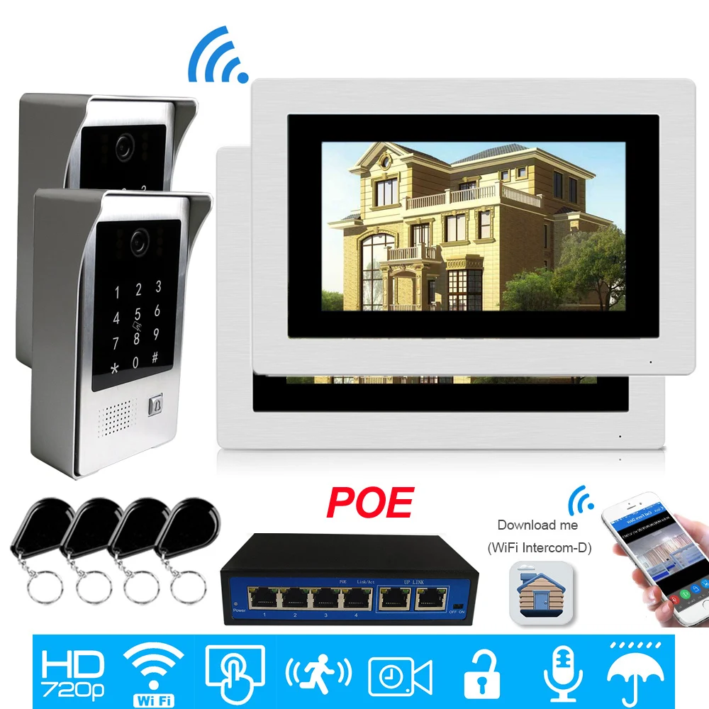 WiFi IP Video Intercom Video Door Phone Mobile App Remote Unlock Multi-language OSD Code Keypad IC Card Access Control System
