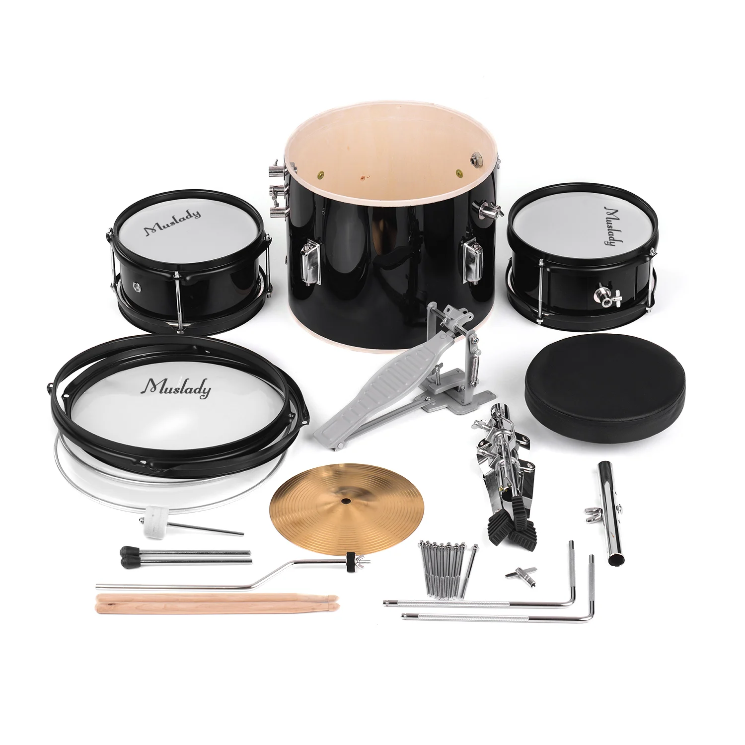 Muslady 3-pieces Drum Kit Дети Junior Drum Set ударный музыкальный инструмент с тарелки барабанные палочки регулируемый стул