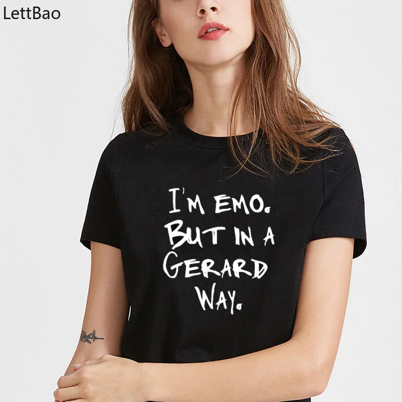 Футболка I'M Emo But In A Gerard Way Женская модная Винтажная футболка с круглым вырезом и короткими рукавами в стиле Харадзюку летний топ забавная