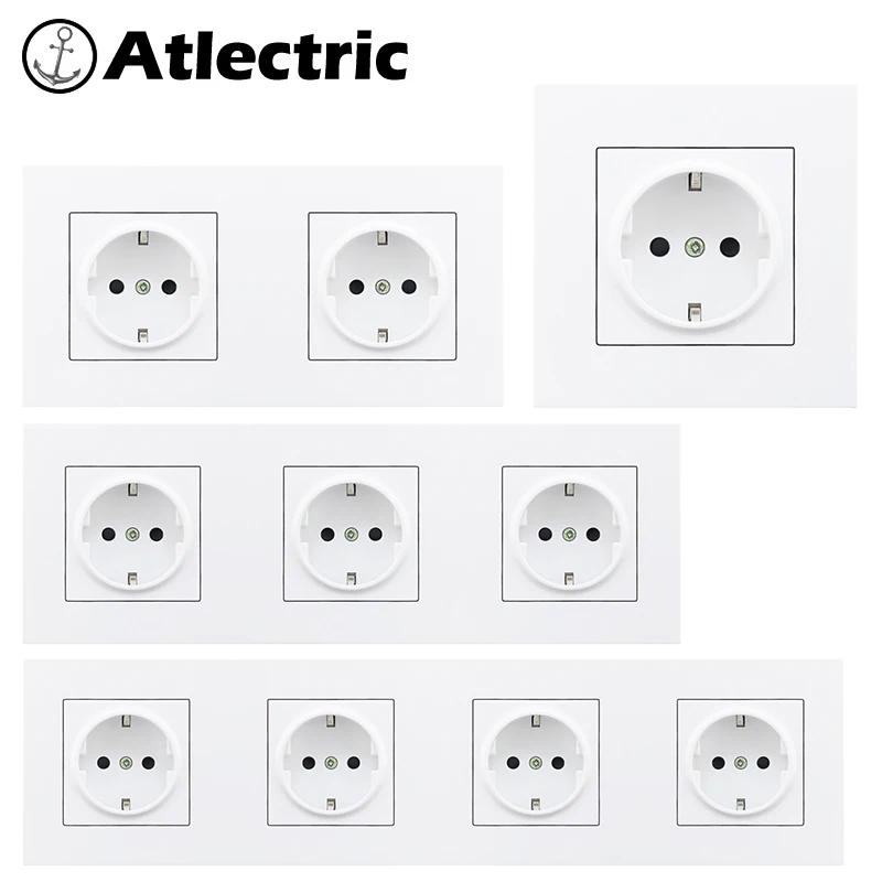 Atlectric 16A 110-250V EU/DE/RU стандартная вилка питания разъем заземления кристалл пластиковая панель электрическая розетка в стену розетки,socket