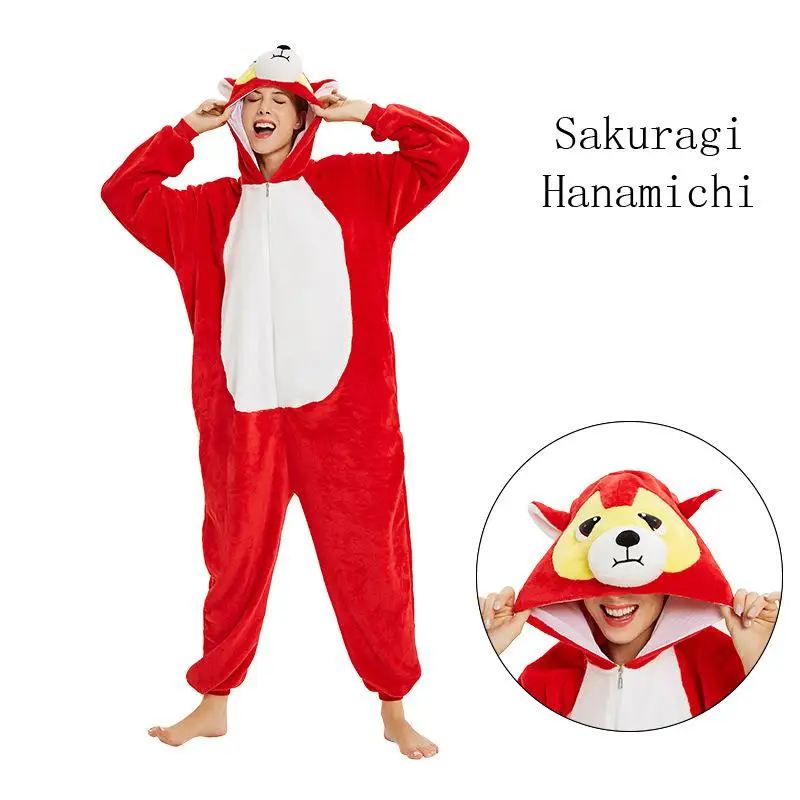 Kigurumi Пижама для взрослых животных Единорог динозавр Onesie женские и мужские для мальчиков и девочек пара зимний Пижамный костюм, Ночная Рубашка Фланелевая Пижама - Цвет: Sakuragi