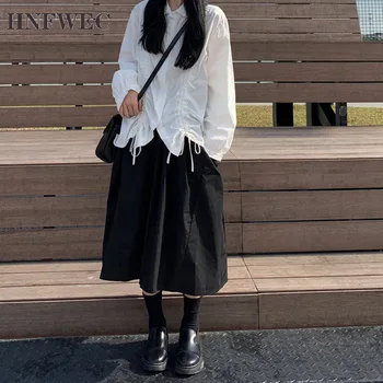 

2020 Spring Summer New Arrivals Turtleneck Lantern Sleeve Solid Shirt Mid-calf Skirt Women Sweet Style Set V740