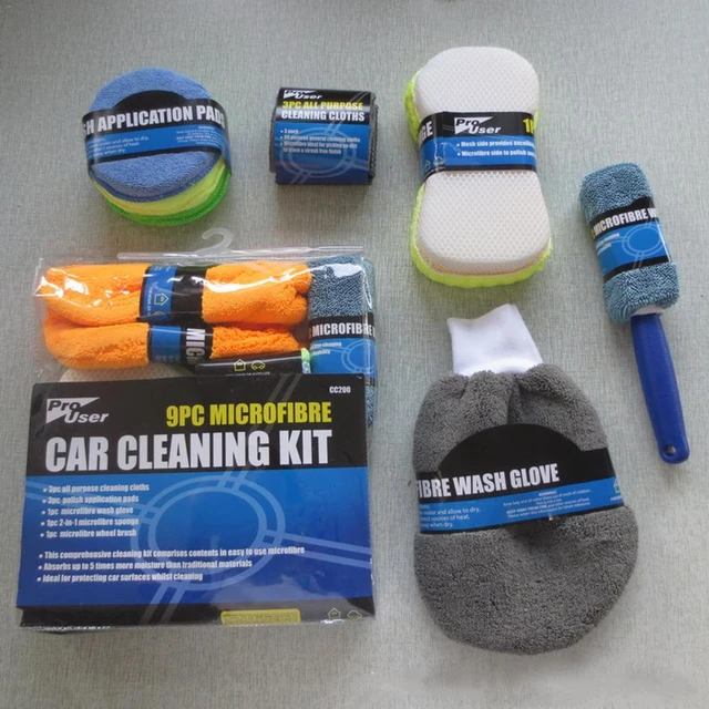 Car Cleaning Kit With Storage Bag Includes Interior Brush, Detail Brush,  Microfiber Pad, Microfiber Cloth, Wheel Brush, Drying Towel, Glass Cloth,  Glo