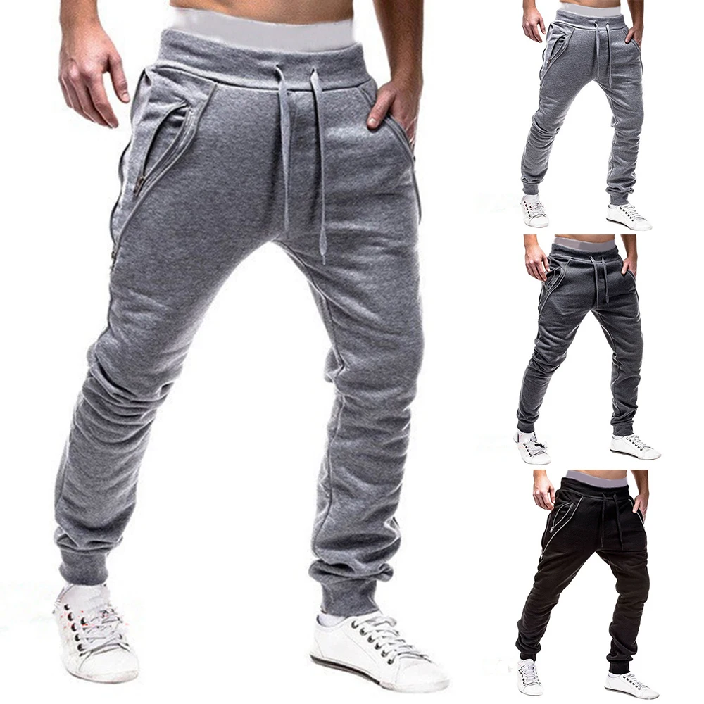 

Men's Elastic Joggers Pants Fashion 2019 Open Bottom Running Pants Comfortable Casual Trousers Zipper Pockets Homme Loose Pants
