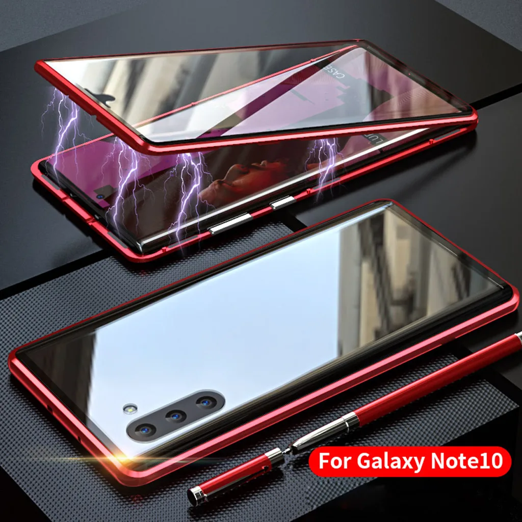 

Magnetic phone case For Samsung Galaxy Note 10/10+ Adsorption Metal Bumper Glass Case Cover For Samsung Galaxy Note 10#y4
