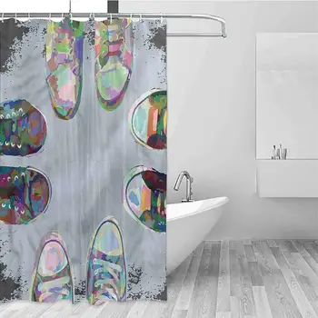 

GloriaJohnson Modern Extra Long Shower Curtain Friends Shoes in Street Tropical Shower Curtain