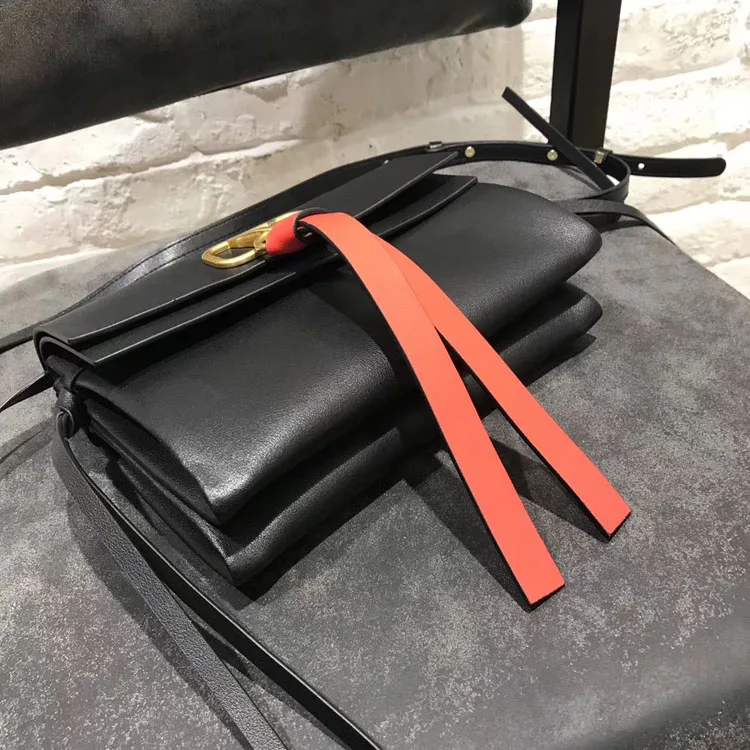 Genuine Leather Shoulder Bags Female Luxury Handbags Women Satchels Bags Designer High Quality Ladies Crossbody Bag - Цвет: BLACK