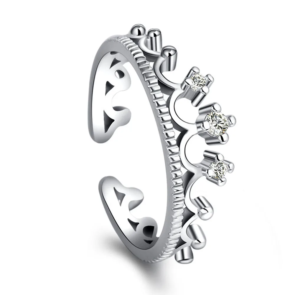 Fashion New Lady Opening Crown Crystal semi-precious Stones And Silver Articles Jewellery Exquisite Princess Flower Ring