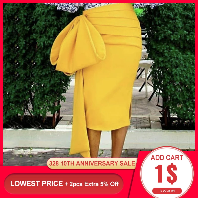 Юбка-карандаш женская с завышенной талией разрезом и рюшами | Женская одежда