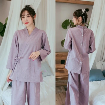 

New Spa Sauna Wear Open Back Message Bathing Pajamas Men Women Kimono Yukata Pure Cotton Japanese Style Sleepwear Set халат