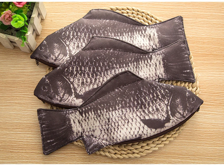 Novelty Fish Design Pencil Bag PU Leather Large Capacity Zipper Pencil Case Kids Stationery Pen Ruler Eraser Organizer Box