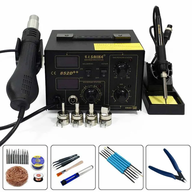 Package 1 220V SAIKE 852D++ 2 в 1 двойной цифровой дисплей Тепловая пушка паяльная станция BGA SMD паяльная станция горячий воздушный пистолет паяльная станция - Цвет: Package 1 220V