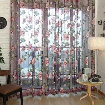 

200cm x 100cm Flower Tulle Door Window Curtain Drape Panel Sheer Scarf Valances Curtains for Living Room Door Drapes Panel Sheer