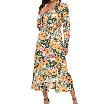 

Women's Sexy Dresses New Chiffon Double-breasted Floral Print Chiffon Bandage Long Holiday Dress Stylish Elegant Party Vestido