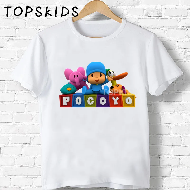 2019 Детская футболка с мультяшным принтом Pocoyo Забавная детская одежда для