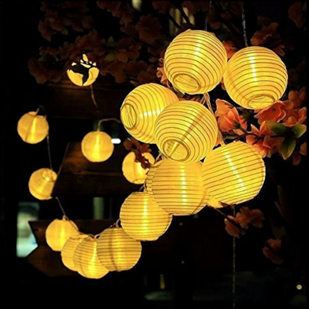 Solar Lamp String Lights Lantern Ball 10/20 LED Outdoor Fairy Christmas Decor 