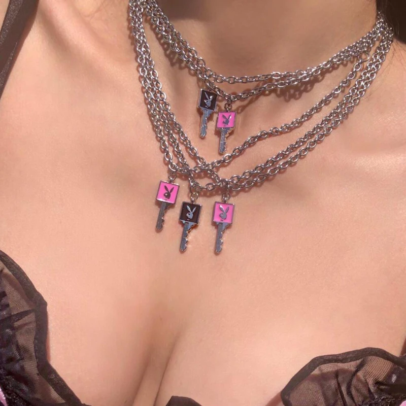Harajuku панк Крутые Девушки Кролик Ключ колье ожерелье женское из нержавеющей стали ожерелье с подвеской унисекс влюбленные хип-хоп ожерелья в готическом стиле
