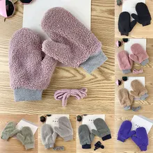 

Korean Cute Lamb Wool Halter Neck Full Finger Double Layer Warm Mittens Female Winter Plush Thicken Windproof Cycling Gloves