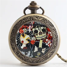 Винтажные карманные часы в стиле стимпанк античный череп Модный стильный дизайн с ожерельем Мужские Женские часы reloj de bolsillo PB624