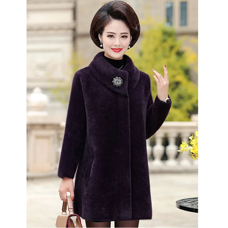 Dark purple YAGENZ, зимнее женское пальто, имитация норки, кашемировое пальто, плюс размер, элегантное, мягкое, шерстяное, длинное пальто, верхняя одежда, manteau femme 556 - Цвет: Dark purple