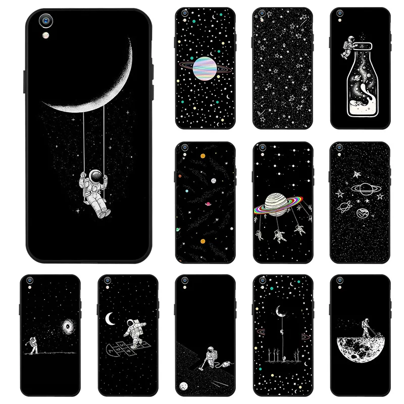 Черный чехол ТПУ астронавта для Oppo R9 R11 R11S Plus A71 A59 A83 F7 F9 K1 A5 F11 Pro Realme 3 силиконовая