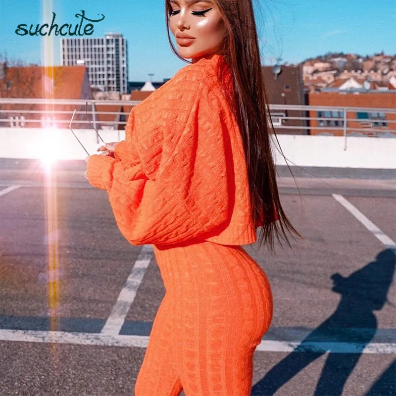 SUCHCUTE женский костюм, комплект из 2 предметов, Повседневный свитер и штаны, осень, корейский стиль, Женский праздничный спортивный костюм, Femme Roupas