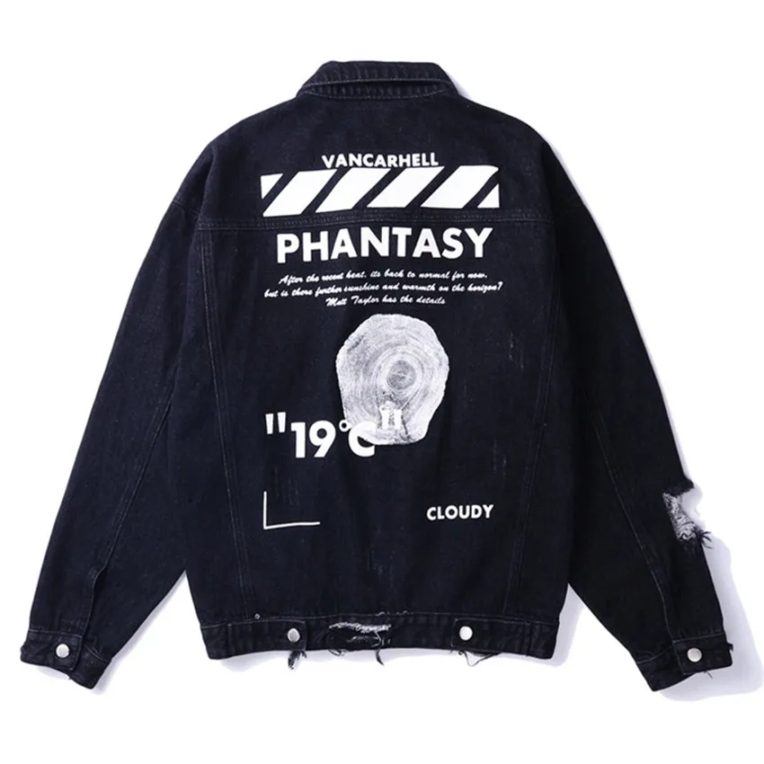 

Denim Jacket Men Brand 2019 New Men Hip Hop Loose Denim Jackets Mens Casual Distressed Jeans Jacket Coat Streetwear