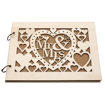 

Wood Personalized Wedding Guest Book Engraved Hollow Heart Mr Mrs Guestbook Signature Engagement Anniversary Memory Book Gift