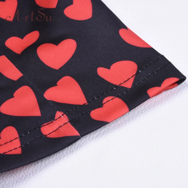 ArtSu Women Crop Top Red Heart Print Bralette Black Sexy Off Shoulder Strapless Sleeveless Top Women Camis Streetwear ASVE20562