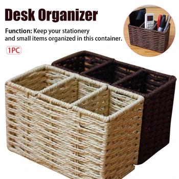 

3 Components Rattan basket basketry Desktop storage box Home Snack Cosmetics Pencil Sundries Holder Office Remote Control Woven