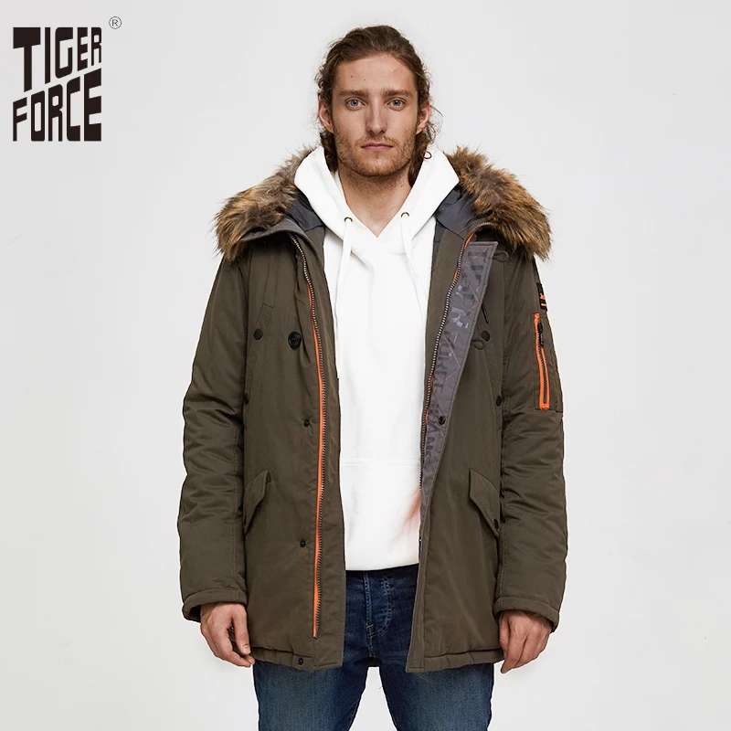 Najtaniej TIGER FORCE 2019 mężczyźni Parka płaszcz z podszewką męska kurtka zimowa mężczyzna grube parki wodoodporne sztuczne futro odzież wierzchnia kurtka zimowa
