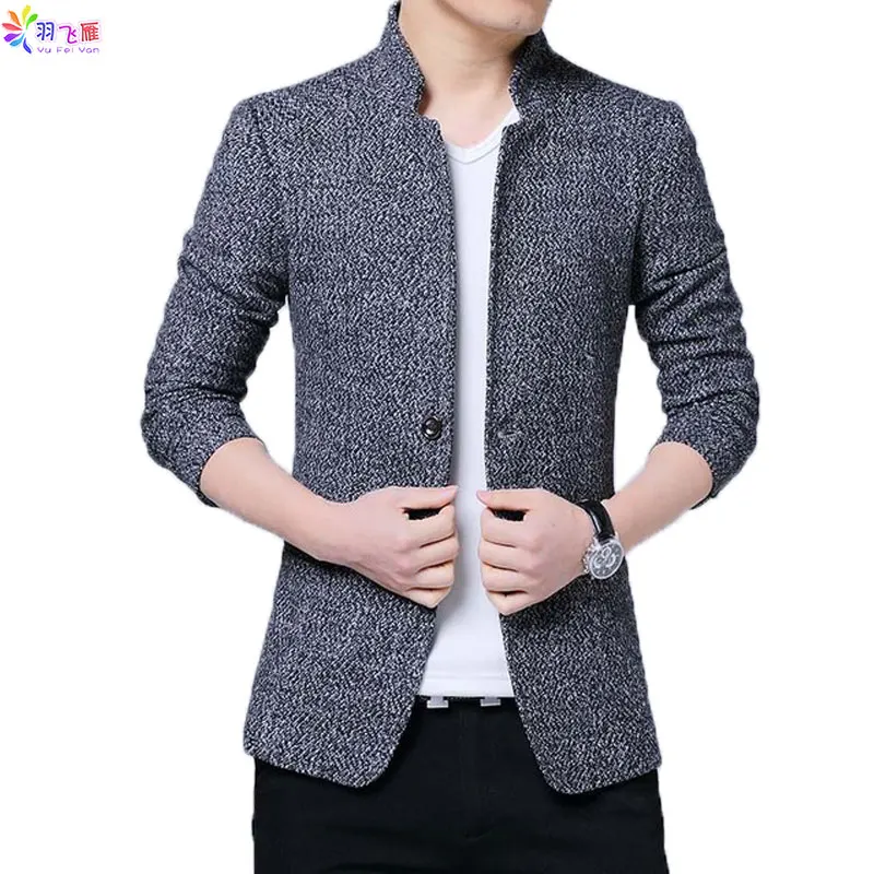 Casual Mens Blazer Jacket Slim Fit Men's Smart Blazers Grey Big Size 5XL Wedding Business Stand