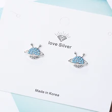 Серьги-гвоздики "Планета" с голубым Цирконом для женщин, вечерние, Подарок на годовщину, 925 пробы, серебро, S-E908