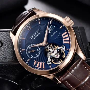 

Debert 40mm Watch Men Top Luxury Brand Fashion Sport Moon Phase Watch Automatic Mechanical Wristwatch Men Leather Strap