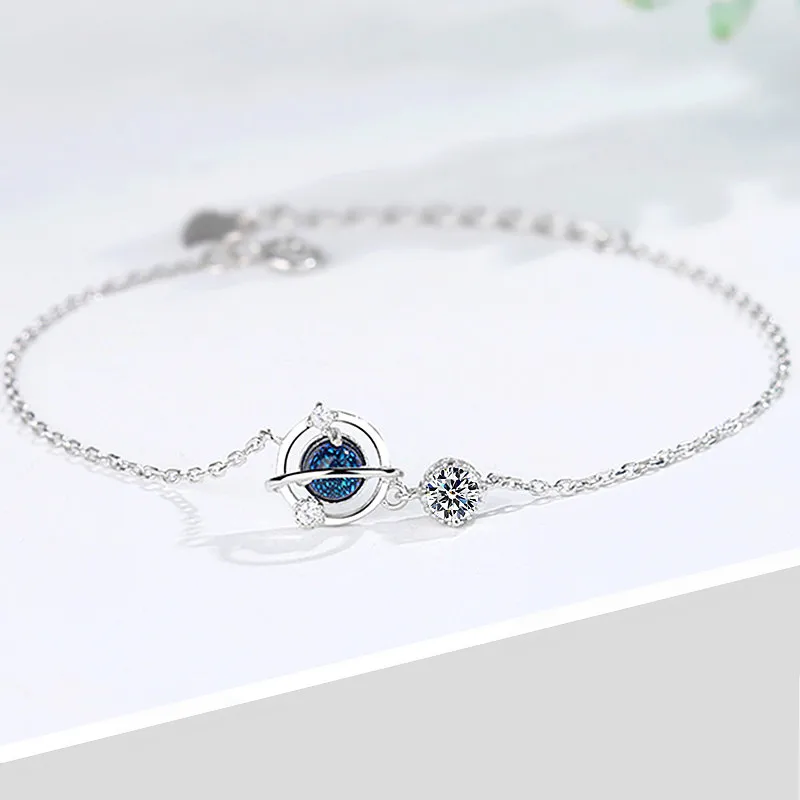 925 Sterling Silver Crystal Planet Charm Bracelet &Bangle For Women Wedding Jewelry Party Pulseras Mujer SL011