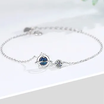 925 Sterling Silver Crystal Planet Charm Bracelet &Bangle For Women Wedding Jewelry Party Pulseras Mujer SL011