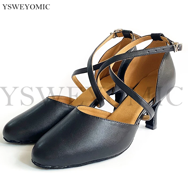 Black Soft Leather Ballroom Dance Shoes in High Quality Made Practise Standard Latin Ballroom Dancing Shoes For Women