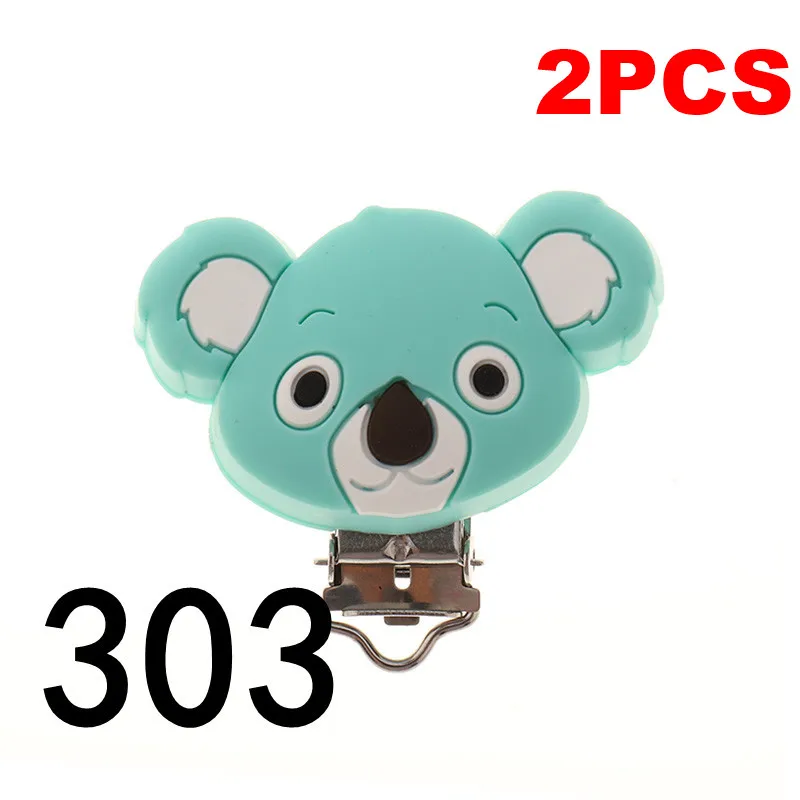 KC-303 Turquoise Fkisbox 2pcs Mouse Pacifier Clip Silicone Bead Baby Teether& Plastic Teething Accessories Nipple Clasps Toy DIY Round Koala - Цвет: KC-303 Turquoise
