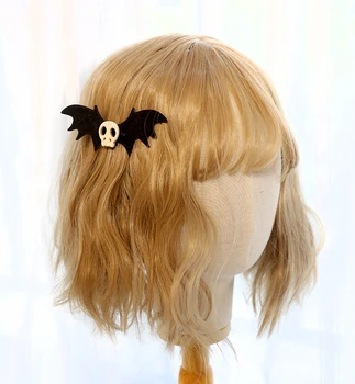 

Gothic Lolita Halloween Seris Skull Bat Blavk Wings Hairpin Handwork Side clip Cosplay Girl Hair Accessories Hair Clip Headdress