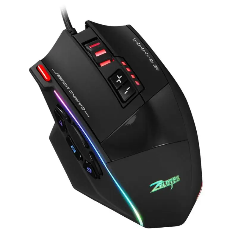 ZELOTES C-13, 13 программируемых кнопок, проводная USB мышь, 5 уровней, 1500-10000 dpi, регулируемая RGB оптическая игровая мышь
