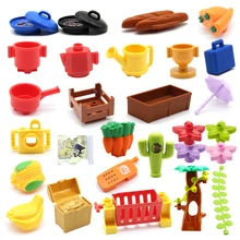 Grandes blocos de construção tijolos fazenda planta árvore utensílios de cozinha série acessórios frutas legumes pão telefone brinquedos para crianças presente