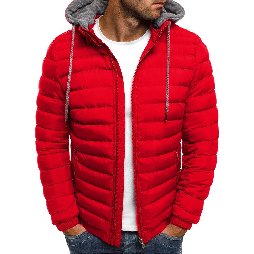 Качественная зимняя мужская куртка с капюшоном, повседневная мужская куртка на молнии, теплая парка для мужчин, уличная одежда, куртка, пальто - Цвет: Красный
