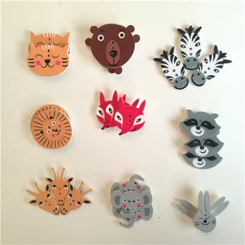 animal head 50 шт. пуговицы для скрапбукинга деревянные пуговицы смешанные животные пчела Сова Ежик медведь собака слон голова пуговицы швейные Accessories5-40mm - Цвет: animal head