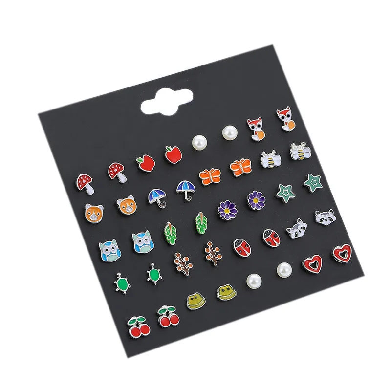 

Cute All-match Animal Fruit Packaged Combination Ear Stud Female Pearl Ear Stud Ornament
