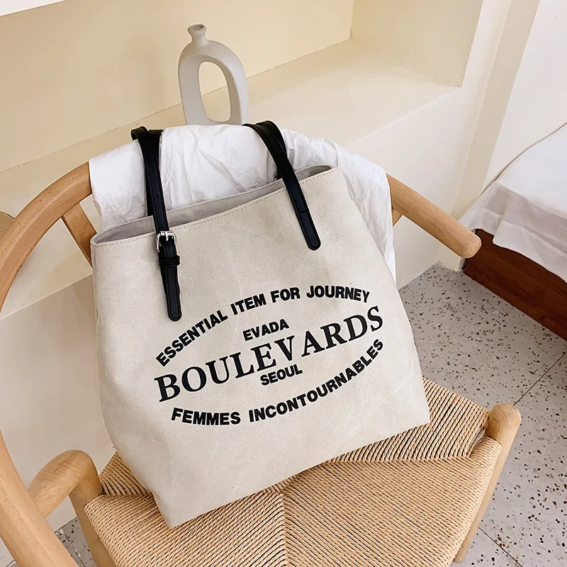

INS Canvas Bag Bucket Bag Women's 2019 Summer New Style Fashion Korean-style Versatile Printed Letter Portable Shoulder Bag
