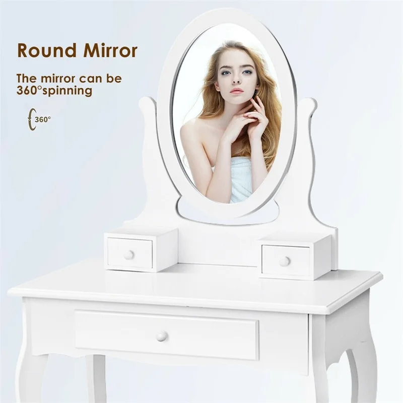 Белый простой туалетный столик для макияжа с зеркалом + 3 ящика комод антикварная