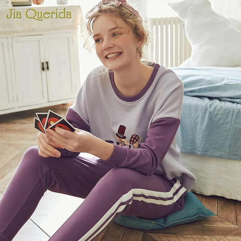 Новый весенний пижамный комплект с мультяшным принтом женская одежда для отдыха