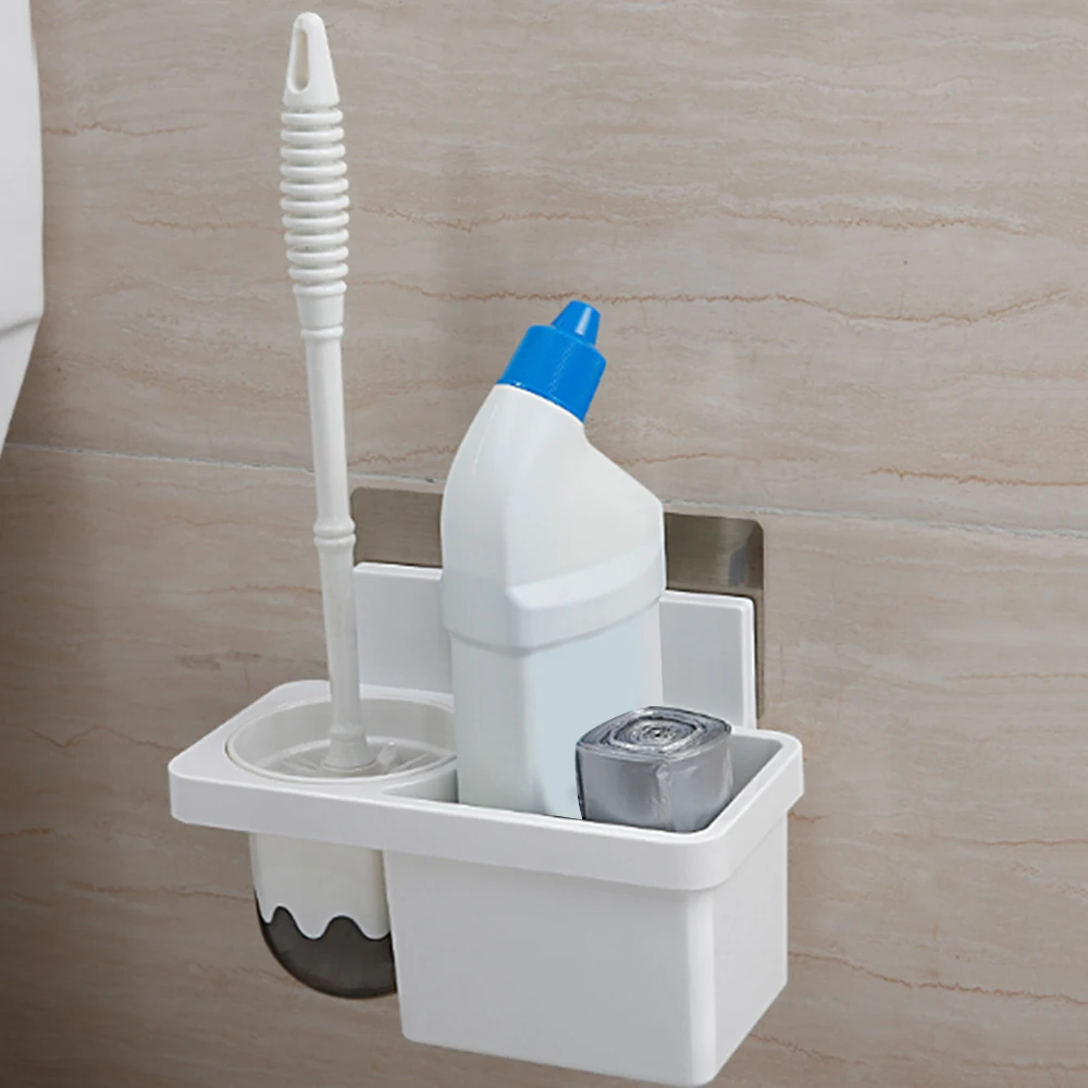 Best Punch Free Wall Mounted Bath Brush Holder Plastic Toilet Cleaning Brush with Base Set Home Bathroom Useful Cleaning Tools