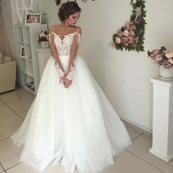 

Real Aline Long Wedding Dress Backless Bridal Dress Scoop Appliques Wedding Gown Robe De Mariee Custom Made