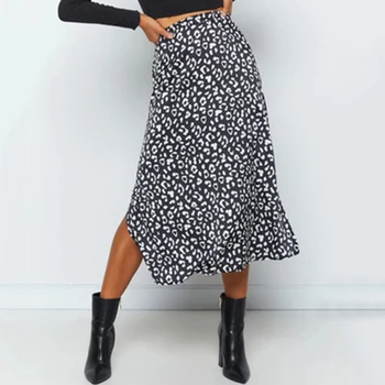

Fashion Leopard Print Skirt Woman Casual High Waist Split Chiffon Skirt Ladies Nordic Loose Black Slim Skirt Women Plus Size